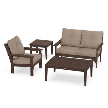 POLYWOOD Vineyard 4-Piece Deep Seating Set w/ Side Table - Mahogany / Spiced Burlap